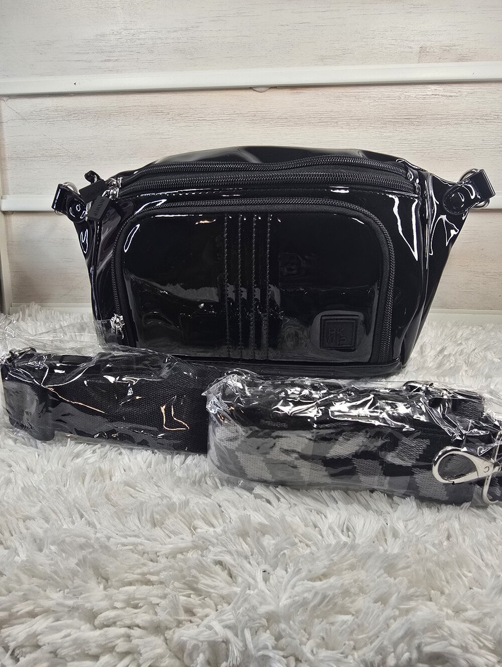 IHKWIP Black Patent Leather Crossbody/ sling Belt Bag -